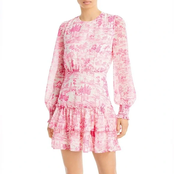 NEW!! Bloomingdale’s exclusive 💕💗 AQUA Toile Printed Ruffled Mini Dress, Sz Med. - Picture 8 of 8